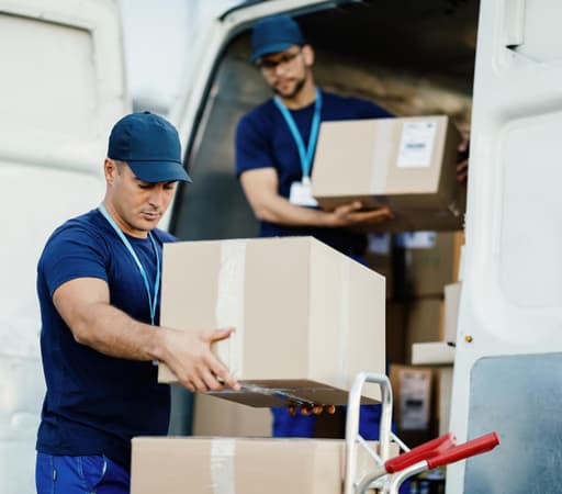 Delivery workers handling packages